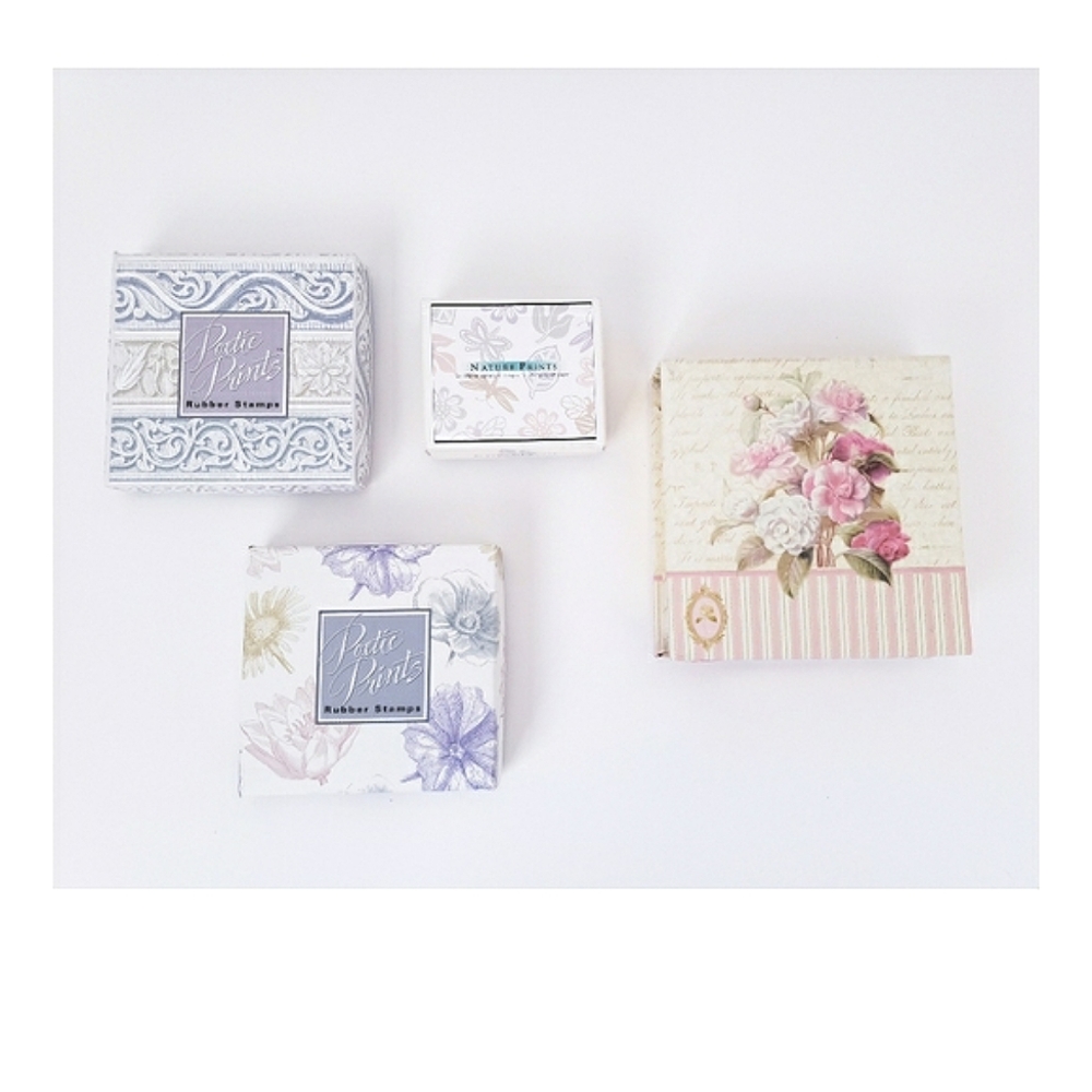 POETIC PRINTS & NATURE RUBBER STAMPS WITH DECORATIVE WRITING BOOK 4PCS SET NWOT